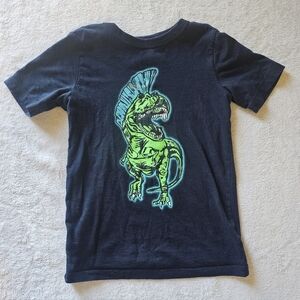 Oshkosh Originals Boys Navy Blue Short Sleeve Shirt With Mohawk TRex Size 6